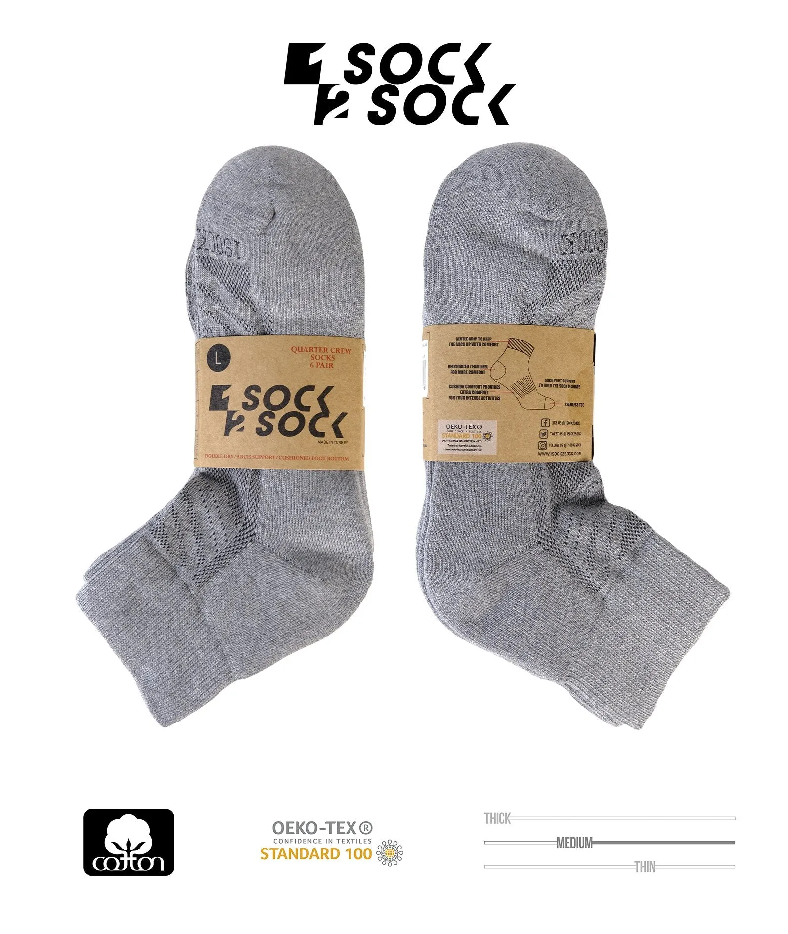 6 PACK QUARTER CREW SOCKS SILVER