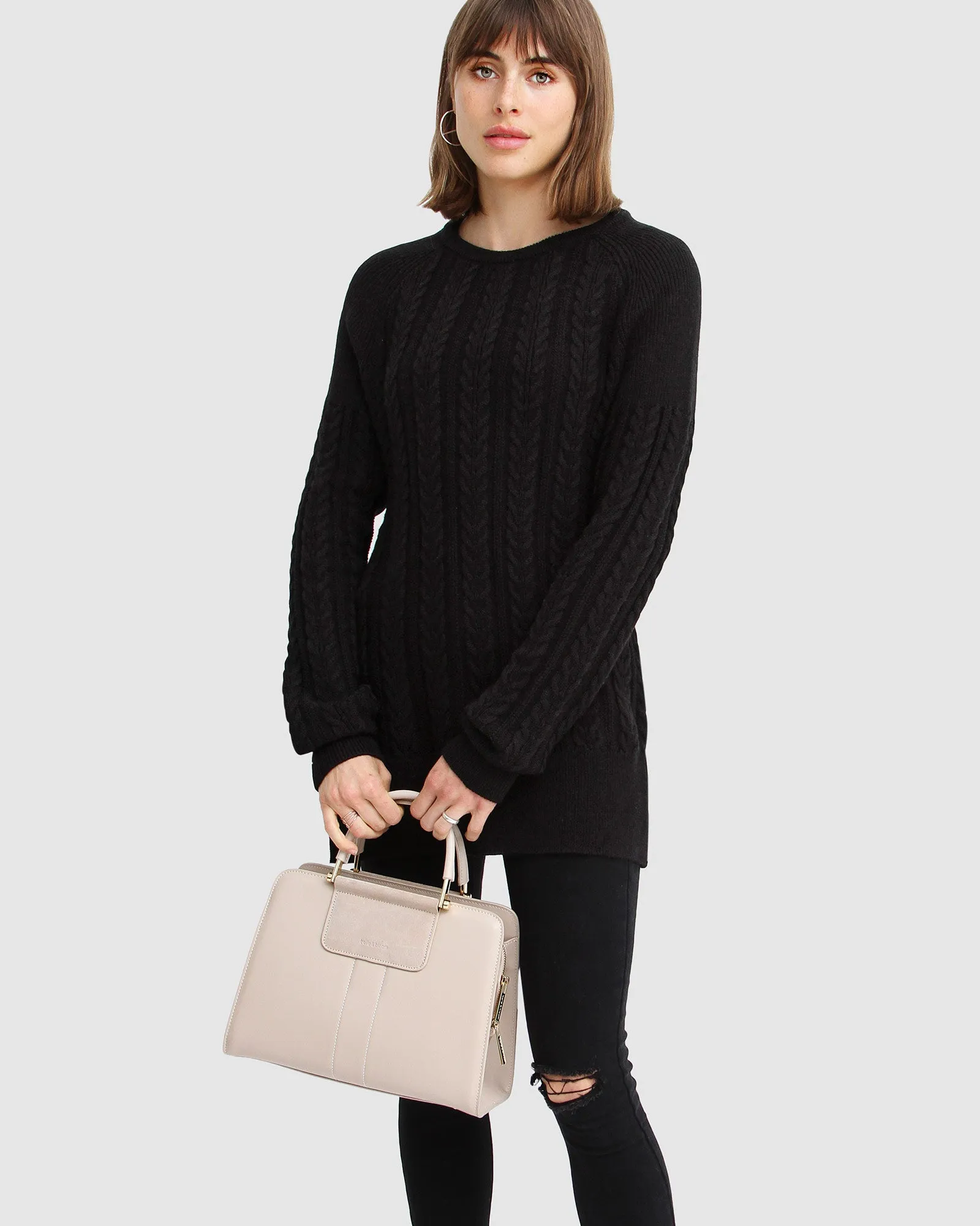 At Last Cable Knit Jumper with Slit - Black