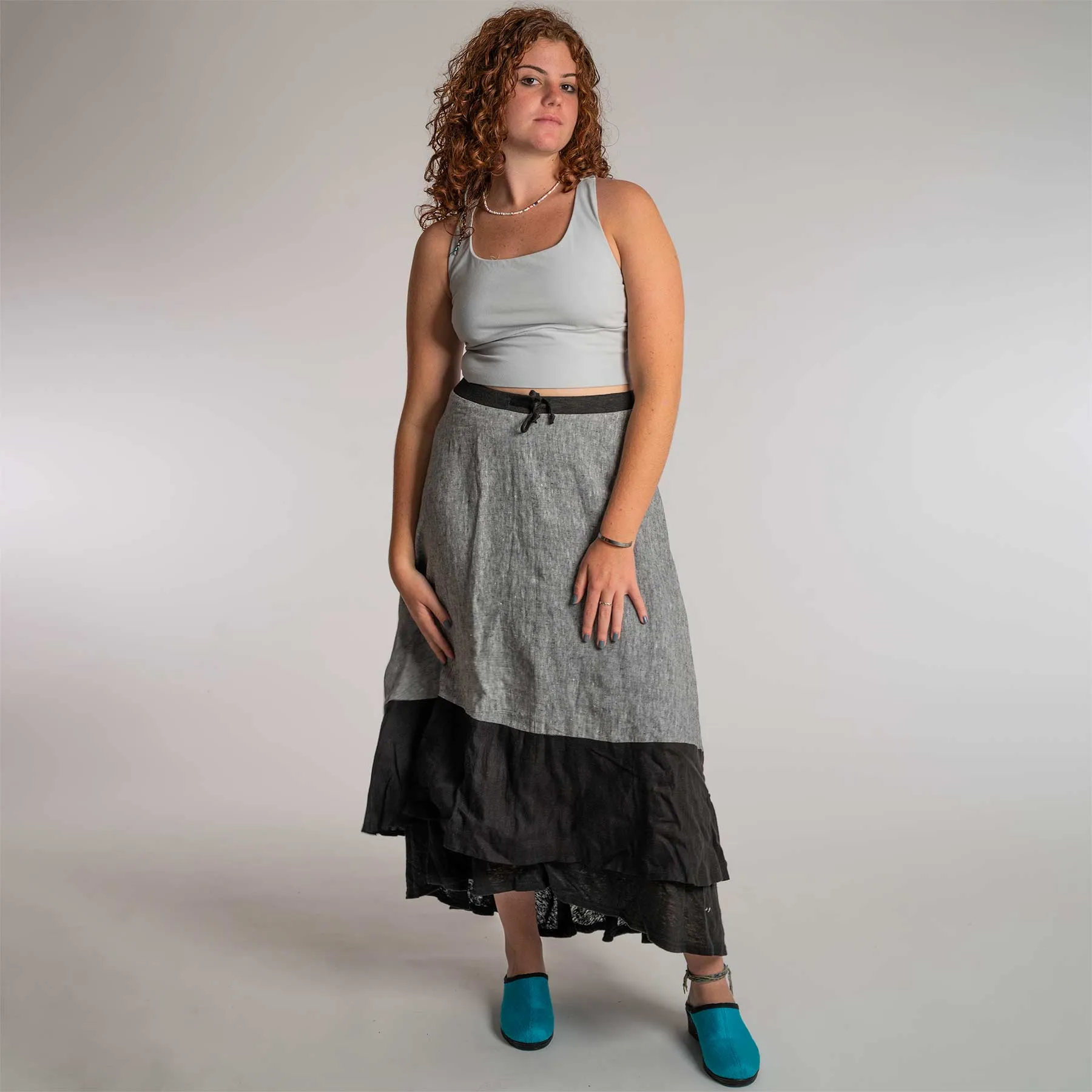 CARMEN FANTASY 100% Organic Linen Skirt (Multiple Woven & Knit Layers)