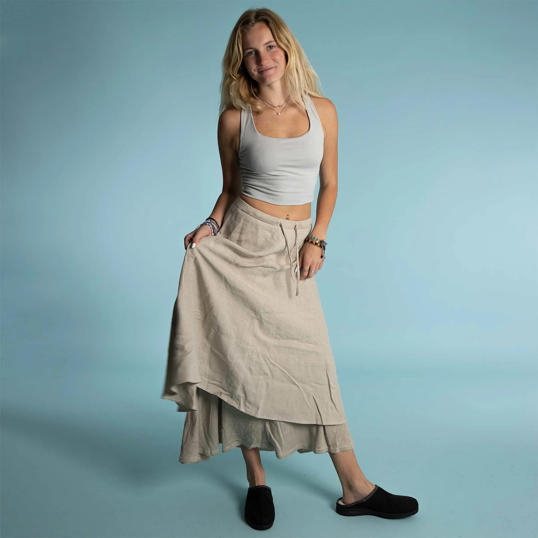 CARMEN FANTASY 100% Organic Linen Skirt (Multiple Woven & Knit Layers)