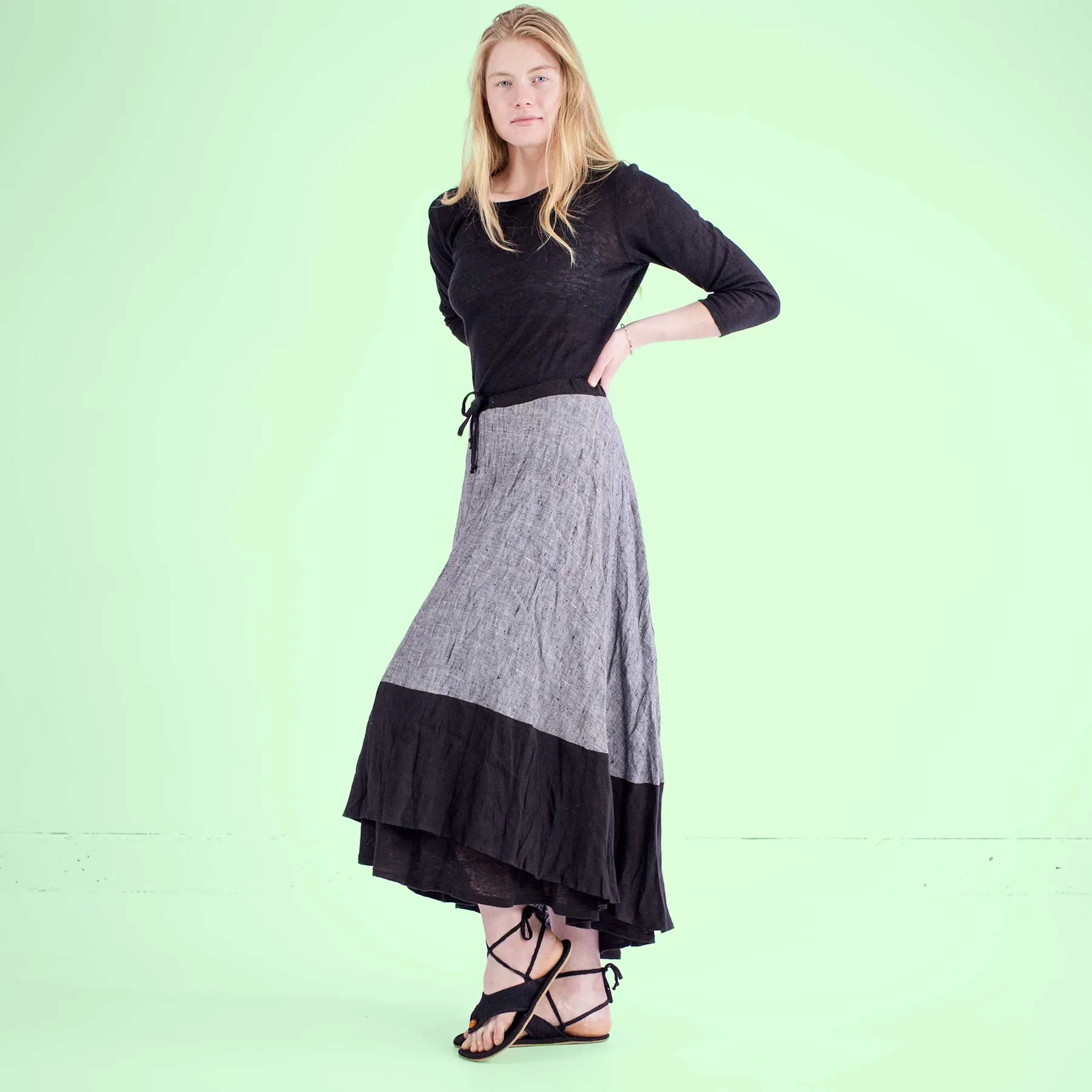 CARMEN FANTASY 100% Organic Linen Skirt (Multiple Woven & Knit Layers)