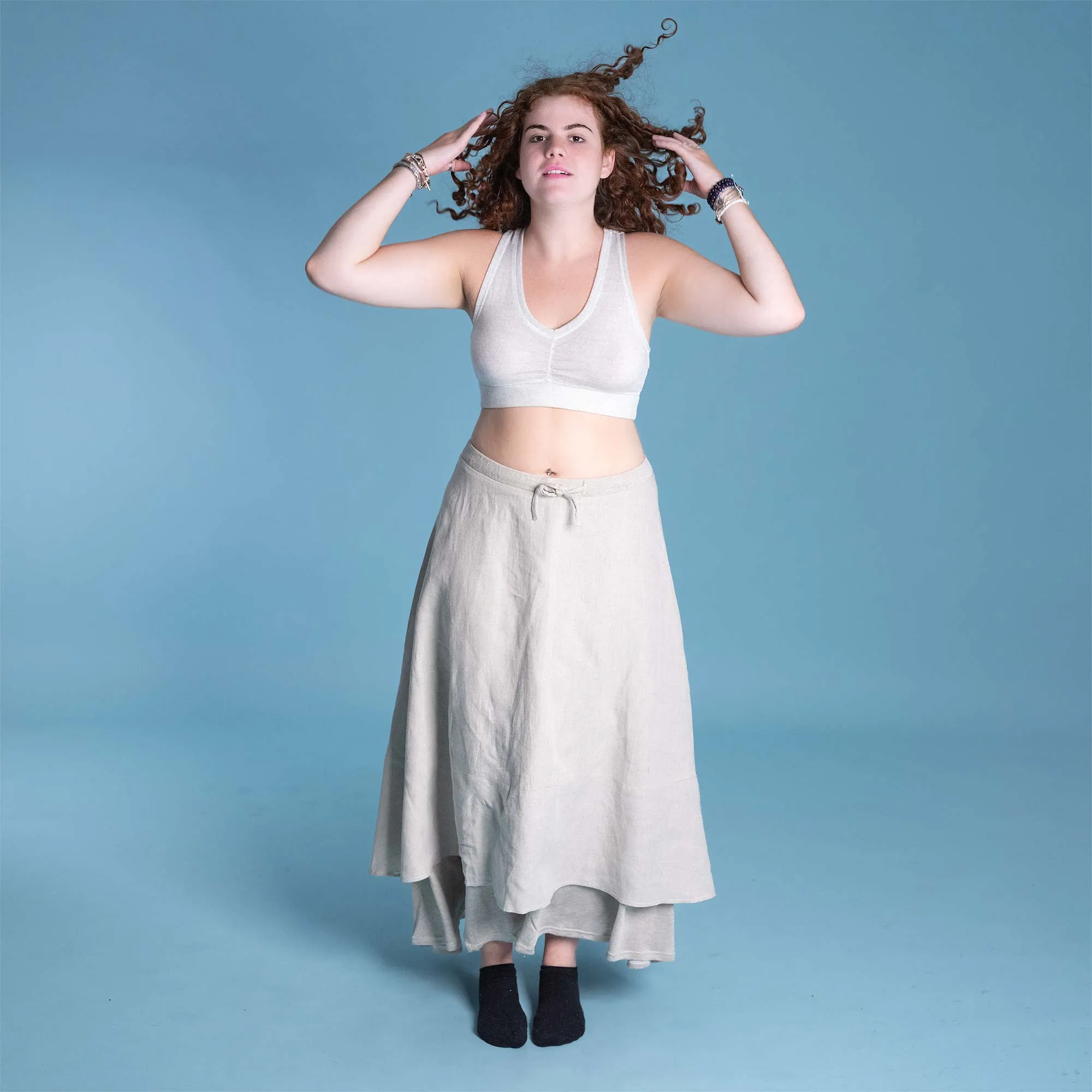 CARMEN FANTASY 100% Organic Linen Skirt (Multiple Woven & Knit Layers)