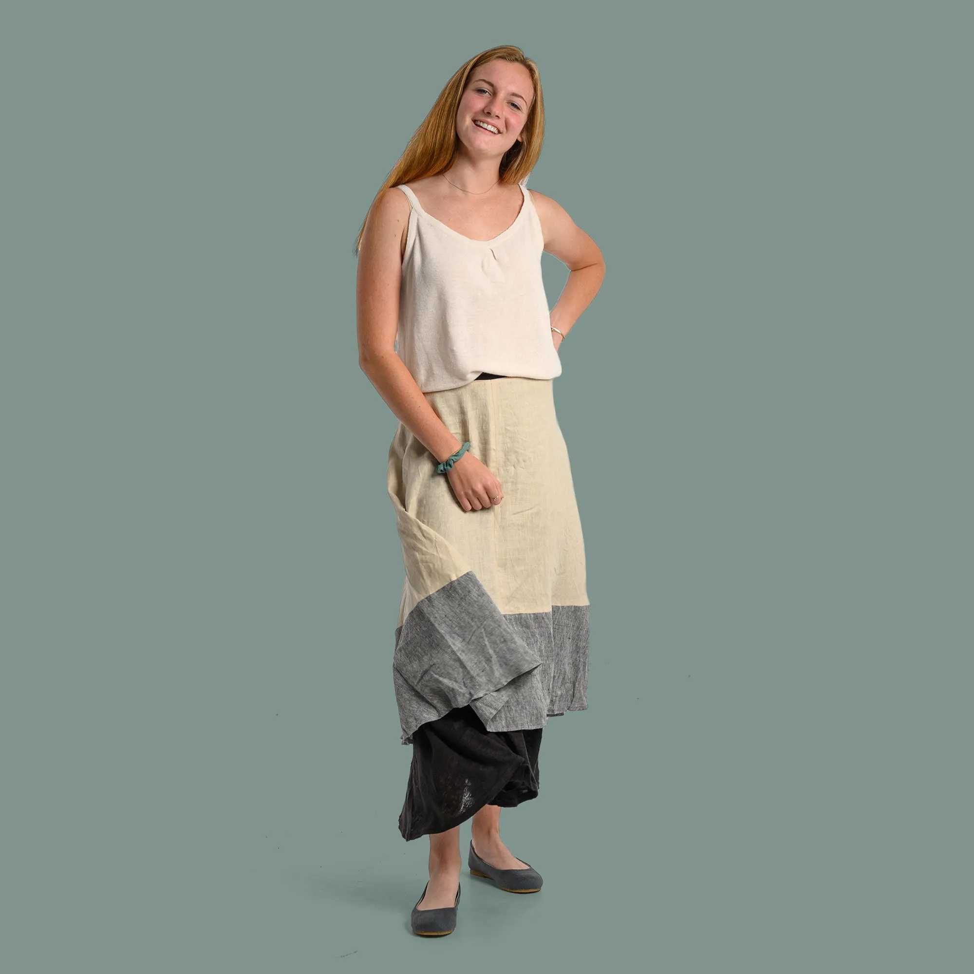 CARMEN FANTASY 100% Organic Linen Skirt (Multiple Woven & Knit Layers)