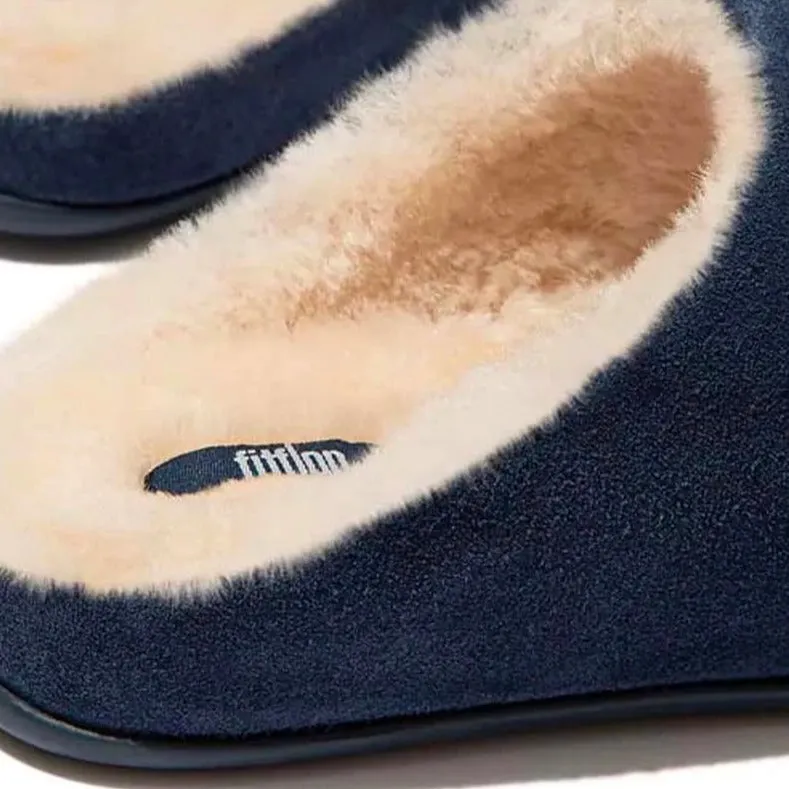 Chrissie Shearling Suede Slippers Midnight Navy