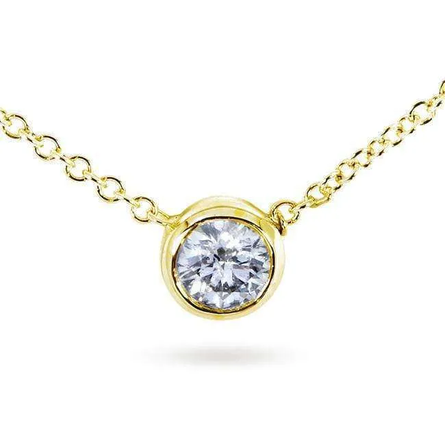 Diamond Solitaire 1/3 Carat Bezel Necklace in 14K Gold