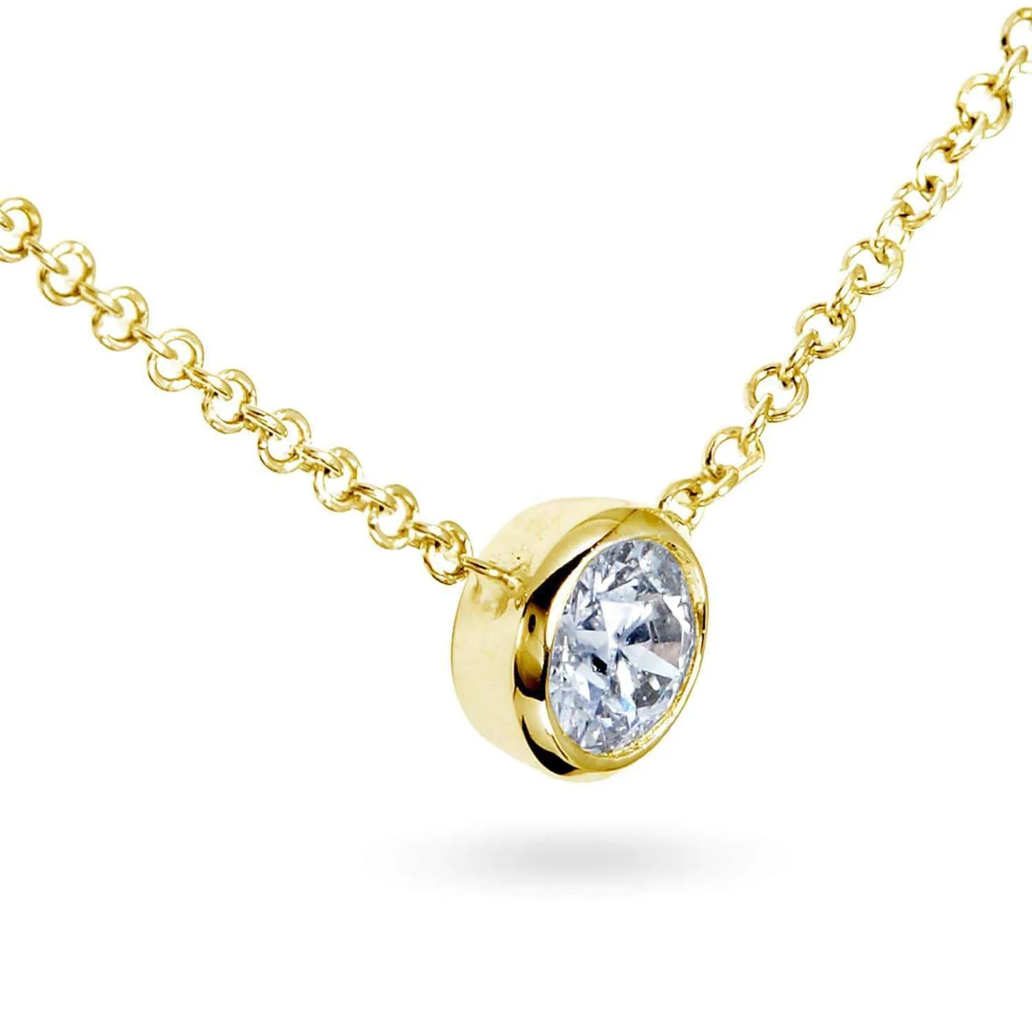 Diamond Solitaire 1/3 Carat Bezel Necklace in 14K Gold