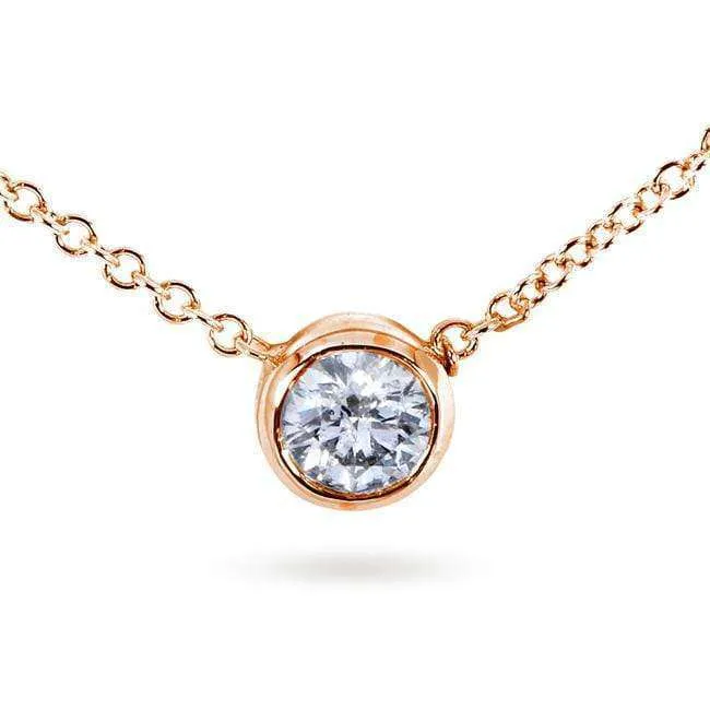 Diamond Solitaire 1/3 Carat Bezel Necklace in 14K Gold