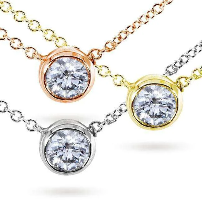 Diamond Solitaire 1/3 Carat Bezel Necklace in 14K Gold