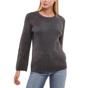 Fever Women's Bell Sleeve Soft Marled Ribbed Knit Crewneck Sweater