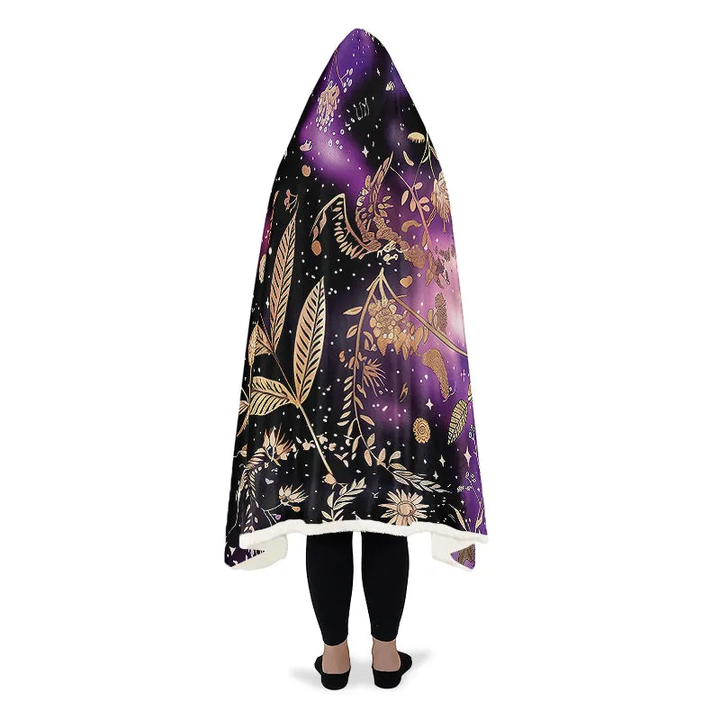 Galactic Bloom Hooded Blanket - Cozy and Warm Wrap-around Blanket with Vegan Fur Lining and Hood