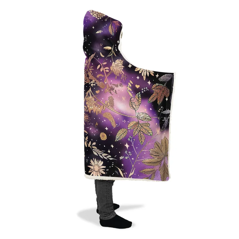 Galactic Bloom Hooded Blanket - Cozy and Warm Wrap-around Blanket with Vegan Fur Lining and Hood