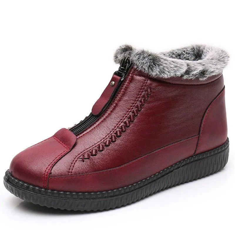 Leather Waterproof Boots Velvet Warm Lightweight Flat Women's Casual Shoe GCS353