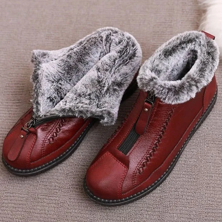 Leather Waterproof Boots Velvet Warm Lightweight Flat Women's Casual Shoe GCS353