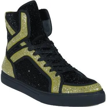 Men High Top Shoes By FIESSO AURELIO GARCIA ,Fancy Rhine stones 2402 Black Gold