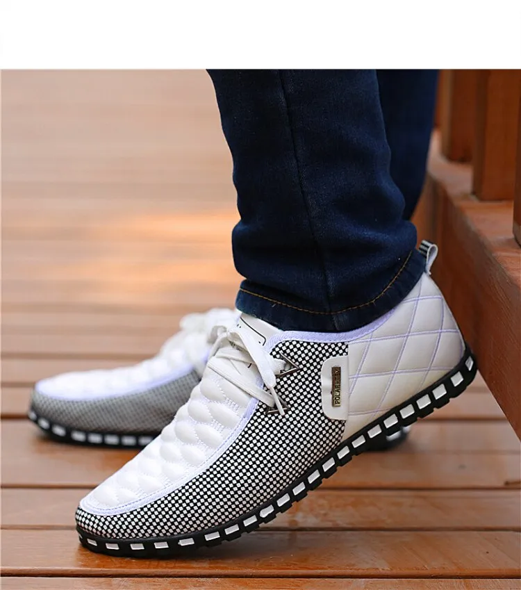 Men's Leather Shoes Autumn Casual Breathable Light Weight White Sneakers Driving Pointed