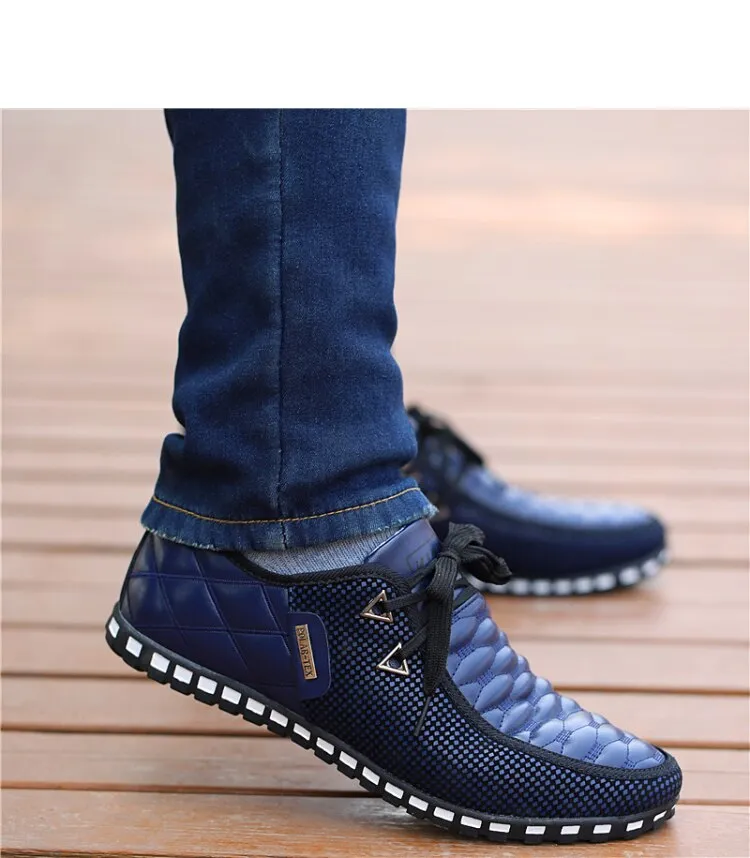 Men's Leather Shoes Autumn Casual Breathable Light Weight White Sneakers Driving Pointed