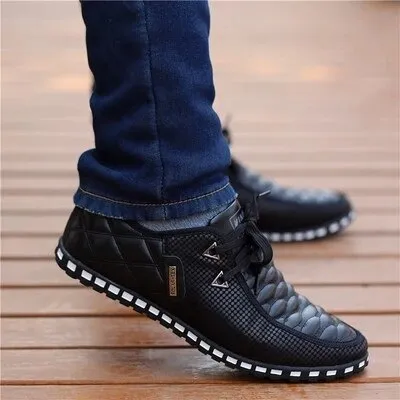 Men's Leather Shoes Autumn Casual Breathable Light Weight White Sneakers Driving Pointed