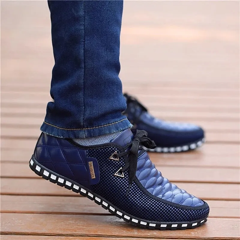 Men's Leather Shoes Autumn Casual Breathable Light Weight White Sneakers Driving Pointed