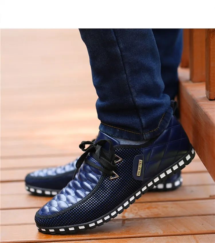 Men's Leather Shoes Autumn Casual Breathable Light Weight White Sneakers Driving Pointed