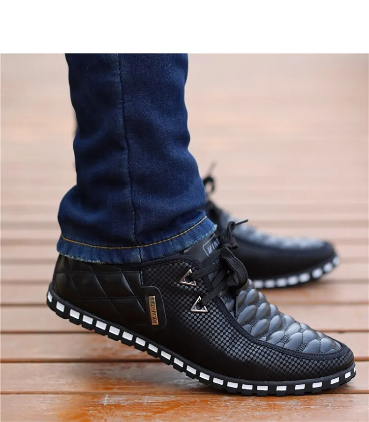 Men's Leather Shoes Autumn Casual Breathable Light Weight White Sneakers Driving Pointed