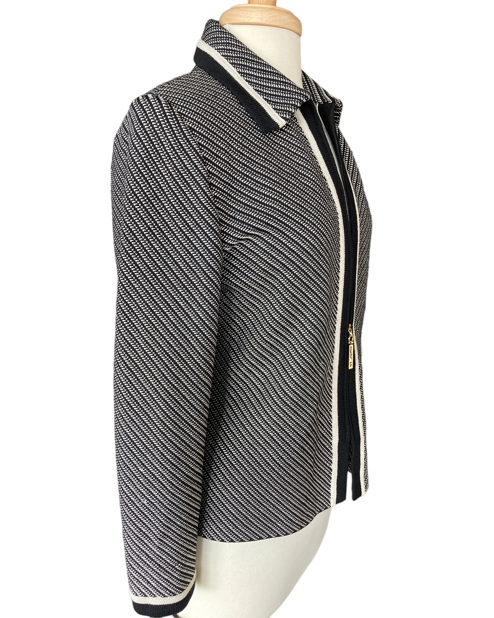 St. John Black and Ivory Knit Blazer, 8