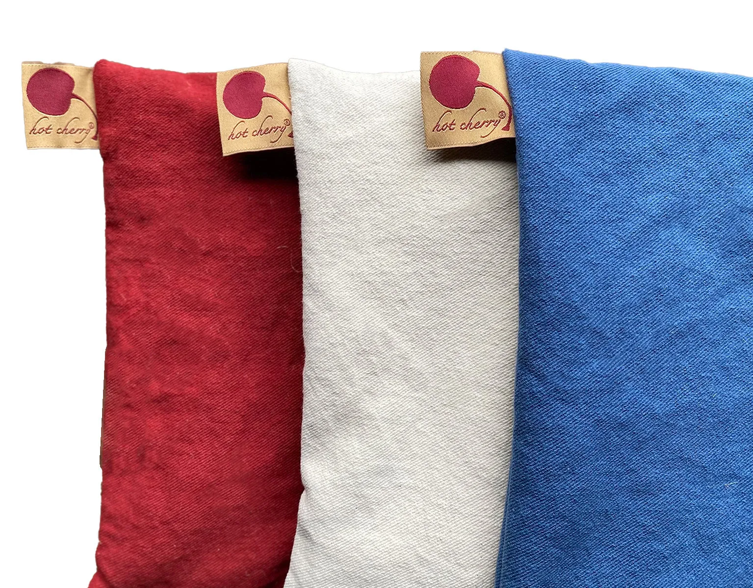 Summer Stack ––3 Square Denim Pillows –– Red, Blue & Natural