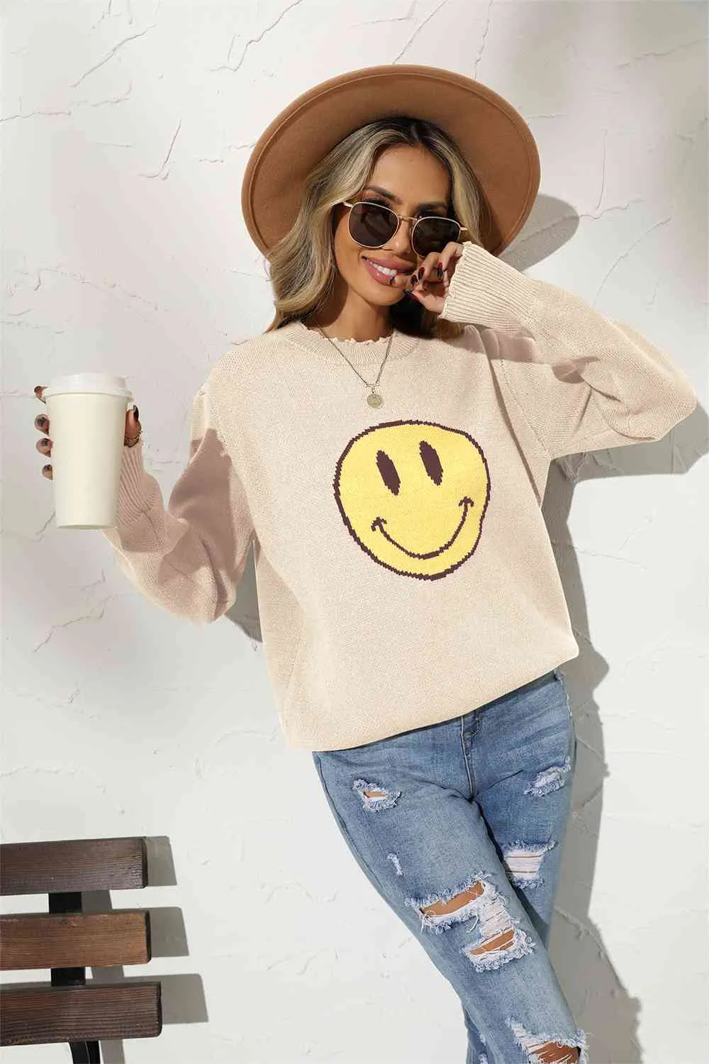 Sunny Vibes Smiley Face Graphic Sweater