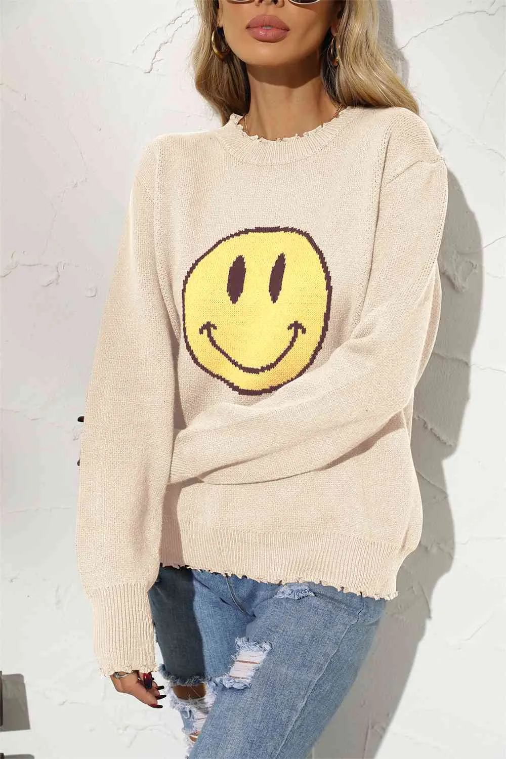 Sunny Vibes Smiley Face Graphic Sweater