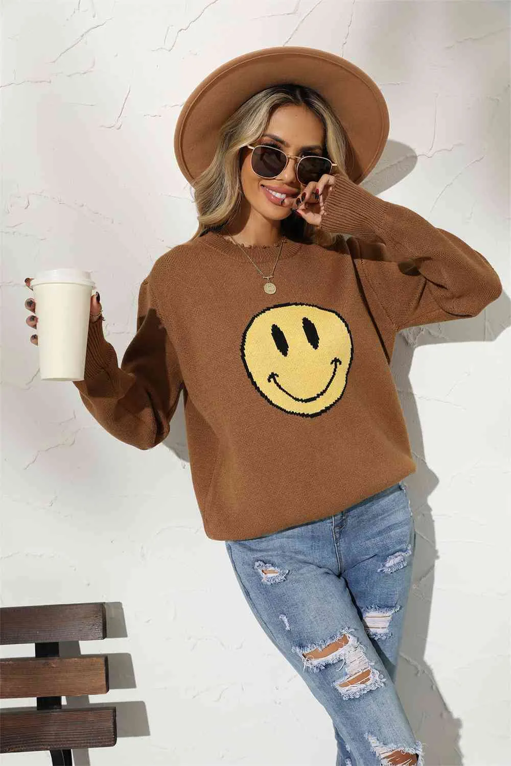 Sunny Vibes Smiley Face Graphic Sweater