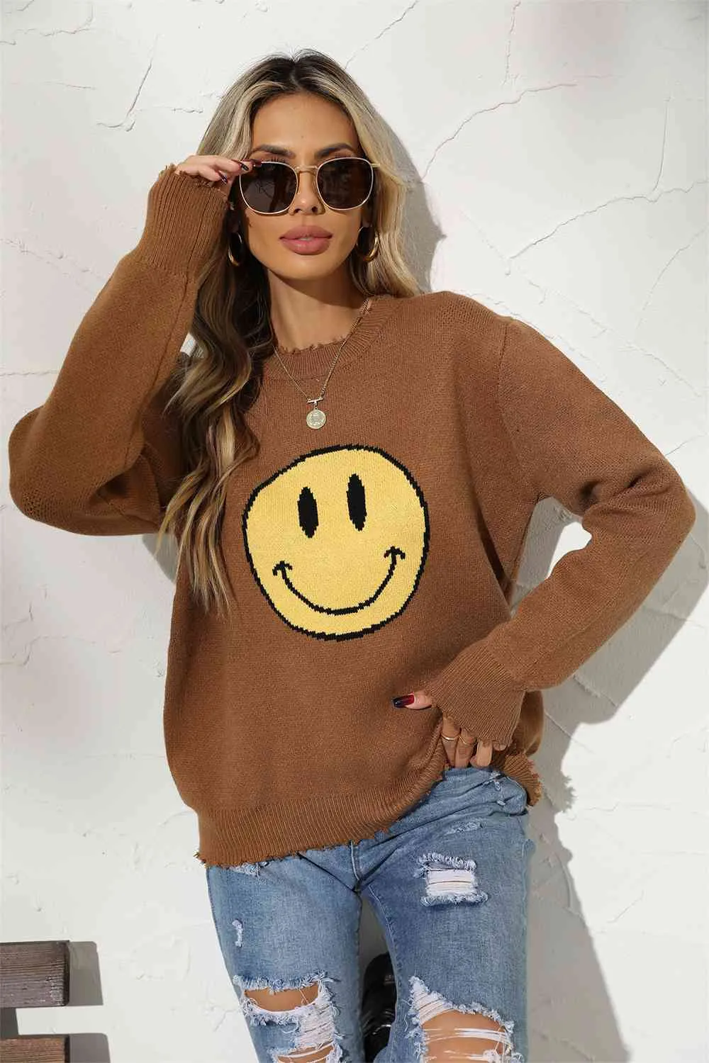 Sunny Vibes Smiley Face Graphic Sweater