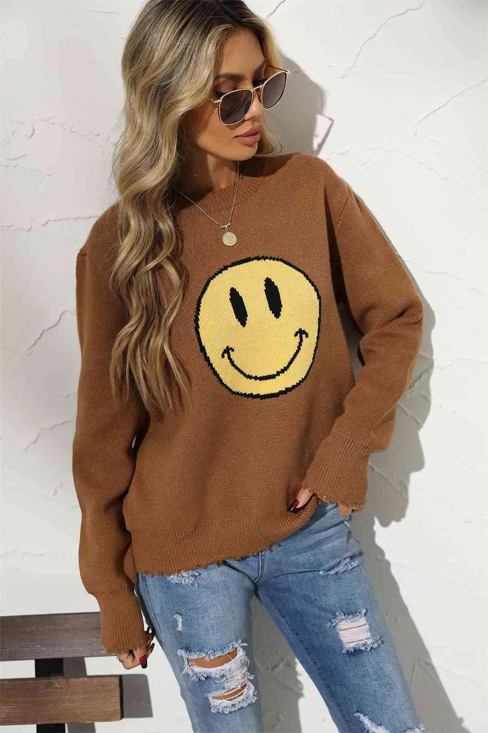 Sunny Vibes Smiley Face Graphic Sweater