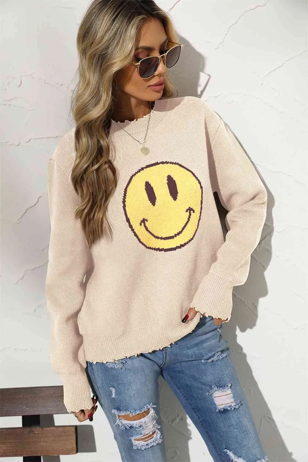 Sunny Vibes Smiley Face Graphic Sweater