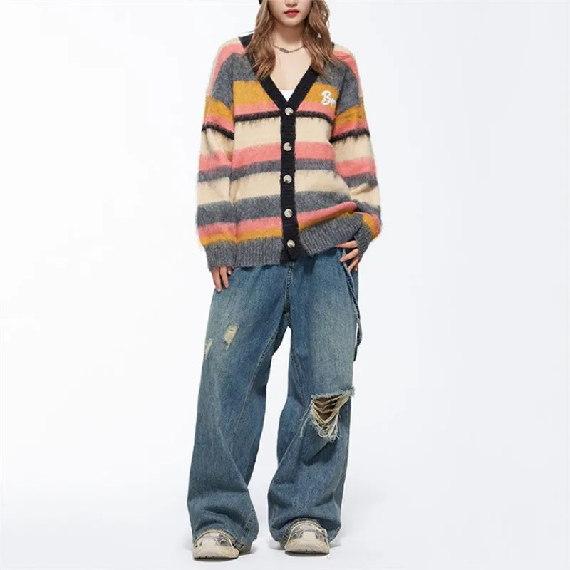 V-neck Multicolor Stripes Sweaters