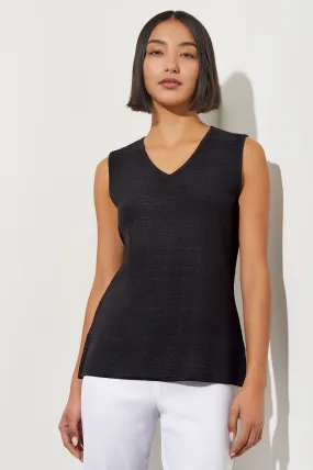 V-Neck Textured Soft Knit Tank Top, Black