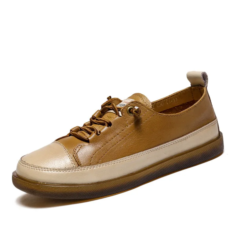 Women Leather Color Matching Soft Casual Shoes