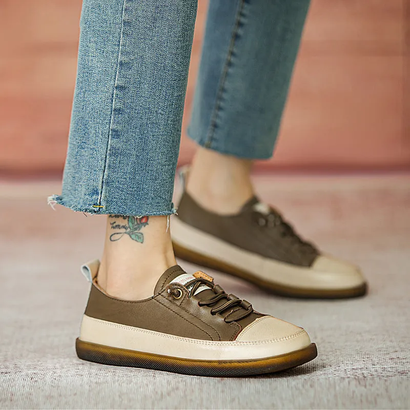 Women Leather Color Matching Soft Casual Shoes