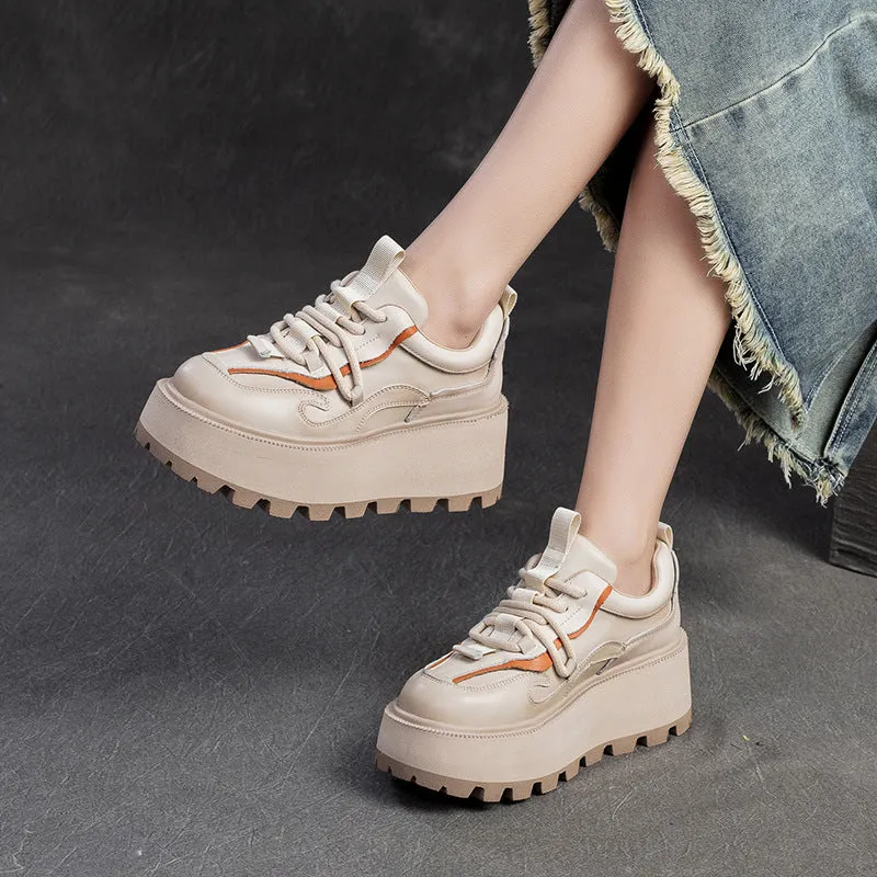 Women Retro Leather Platform Casual Shoes