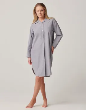 Women's Brushed Cotton Nightshirt – Ash Grey Herringbone