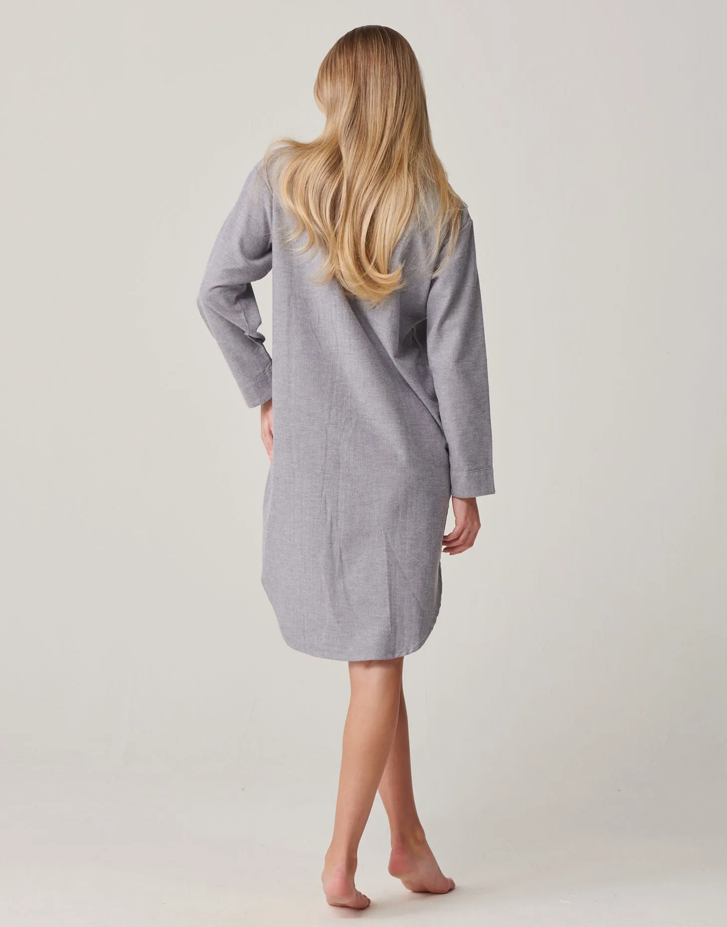 Women's Brushed Cotton Nightshirt – Ash Grey Herringbone