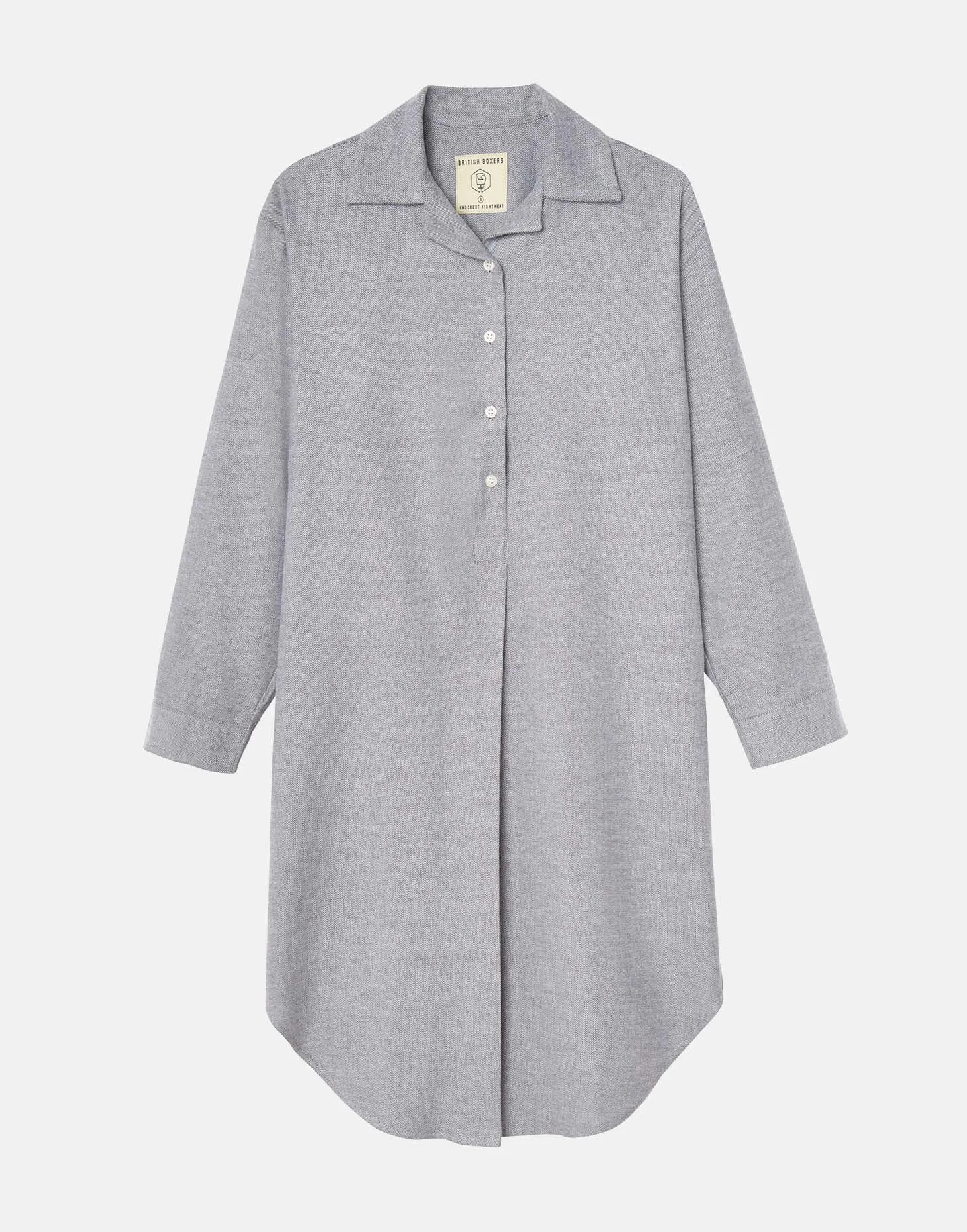 Women's Brushed Cotton Nightshirt – Ash Grey Herringbone