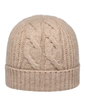 Women's Cable Rib Cashmere Hat Oatmeal Brown