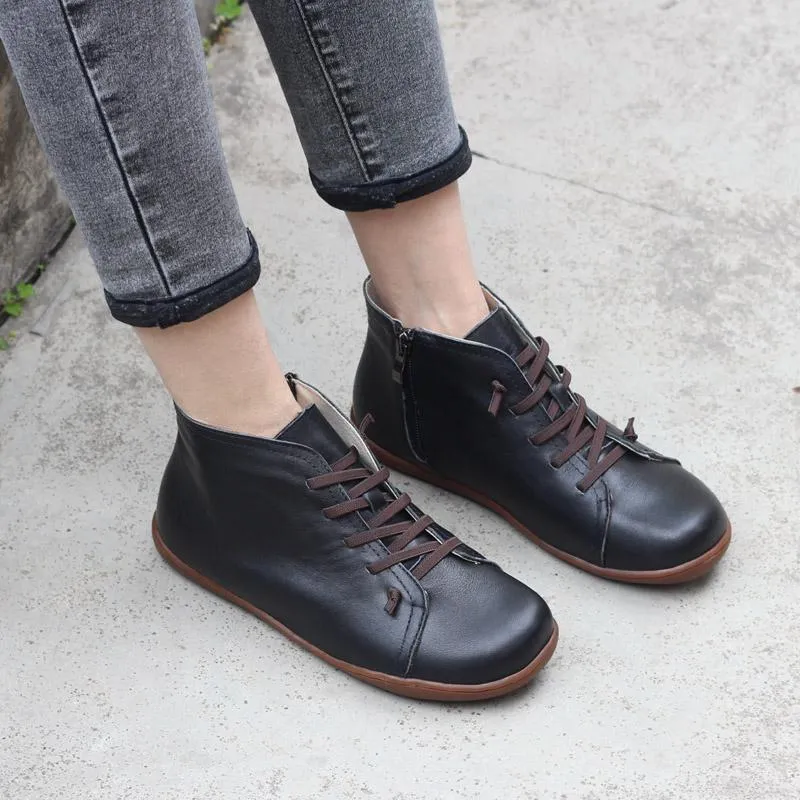 Womens Leather Barefoot Ankle Boots Casual Walking Boots Soft Sole Flats Oxford Booties